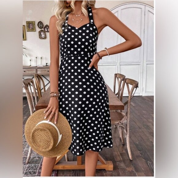 Dresses & Skirts - Polka Dot Sweetheart Neckline Halter Dress